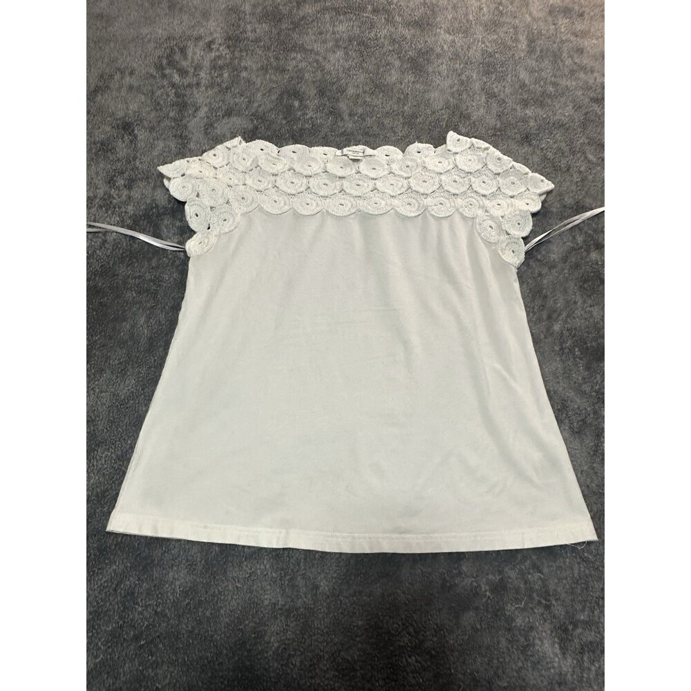 Liz Claiborne White Geometric Lace Short Sleeve Blouse S/M